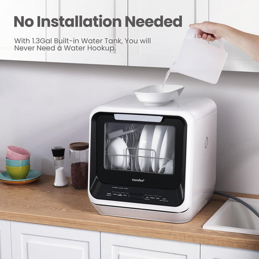 COMFEE Portable Mini Countertop Dishwasher with 6 Programs & Built-In Water Tank