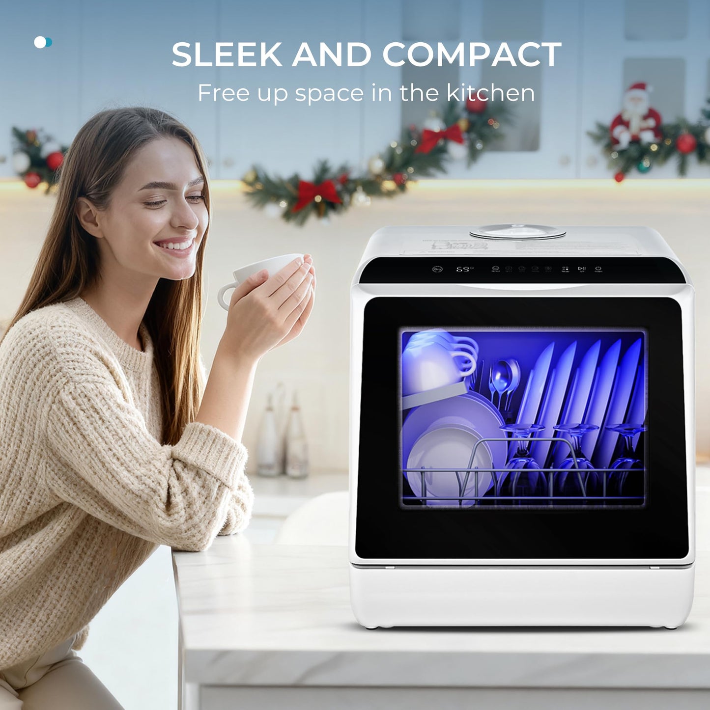 EUHOMY Portable Countertop Dishwasher with 6 Programs & 5L Built-In Water Tank
