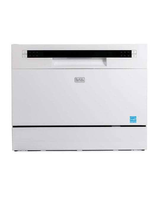 BLACK+DECKER Countertop Dishwasher with 6 Wash Programs & 6 Place Settings - White