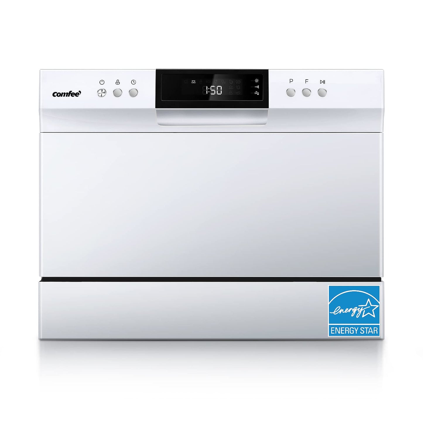 COMFEE Portable Countertop Dishwasher with 8 Wash Programs & 6 Place Settings - White