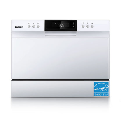 COMFEE Portable Countertop Dishwasher with 8 Wash Programs & 6 Place Settings - White