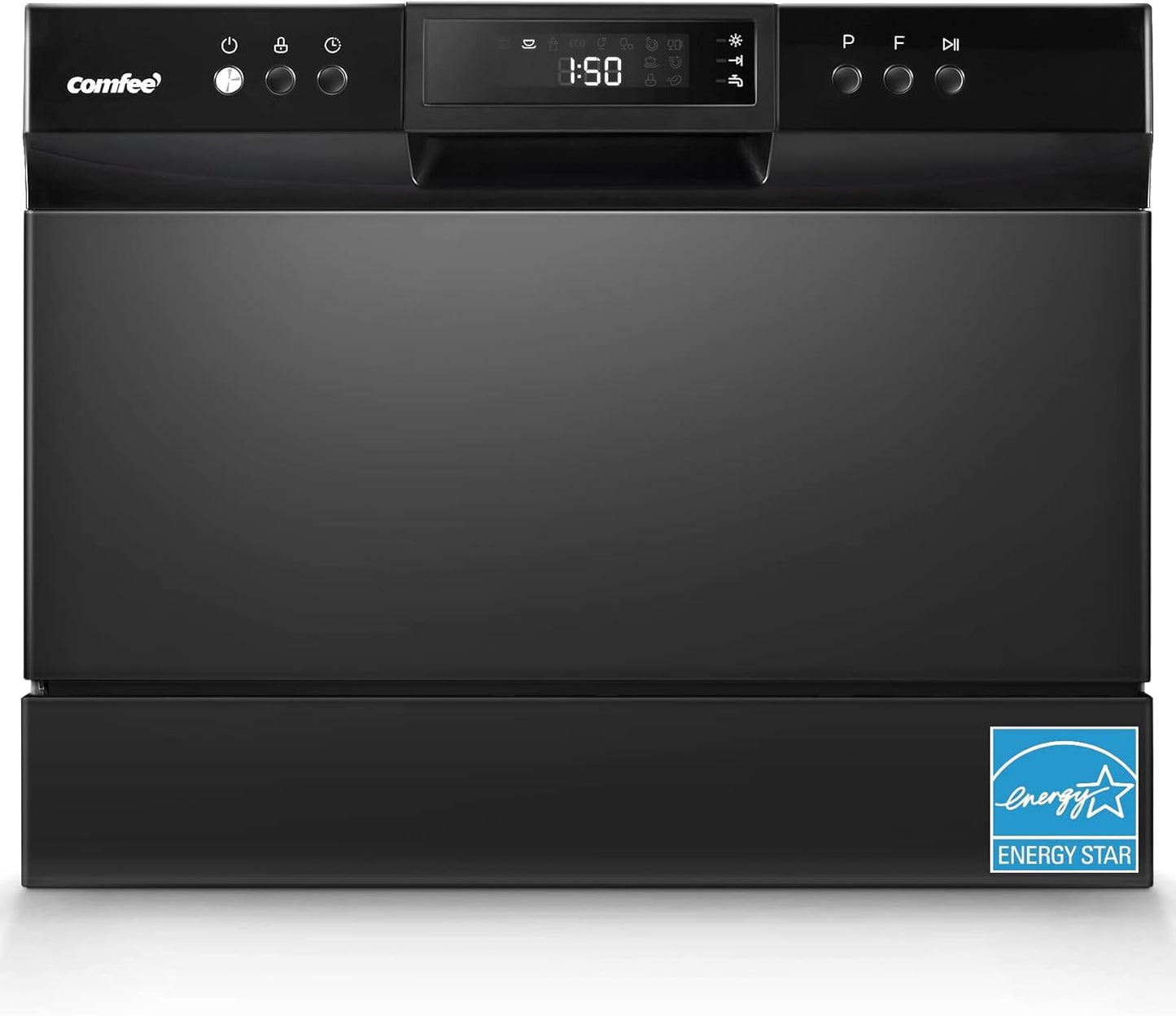 COMFEE Countertop Dishwasher with 8 Washing Programs & 6 Place Settings - Black