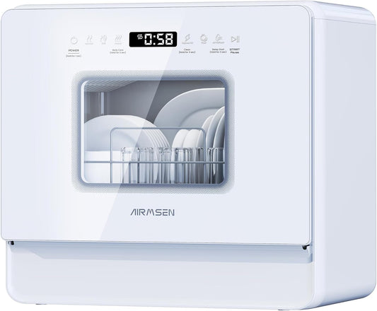 AIRMSEN Portable Countertop Dishwasher with 2-Level Rack & 5L Water Tank - No Hookup Needed