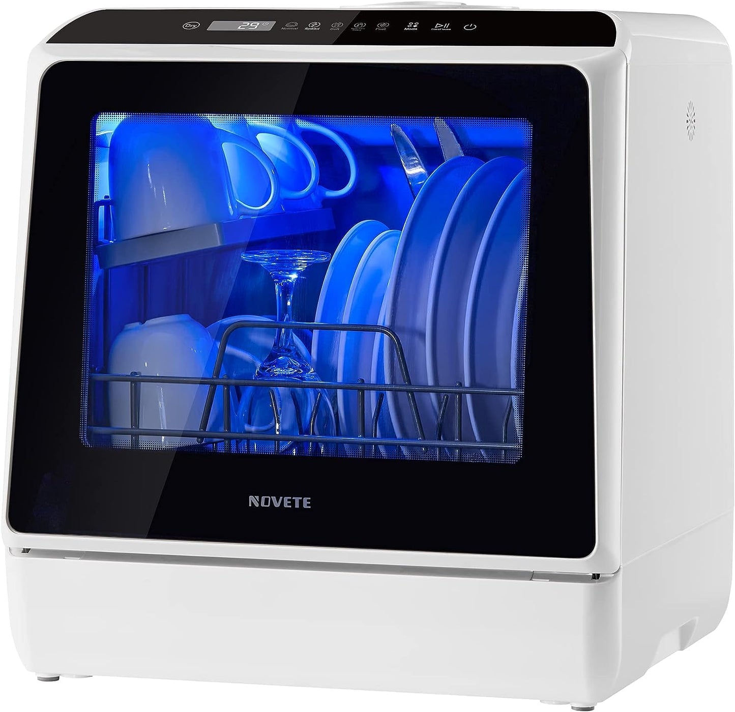 NOVETE Portable Countertop Dishwasher with 5L Water Tank & Air Dry Function