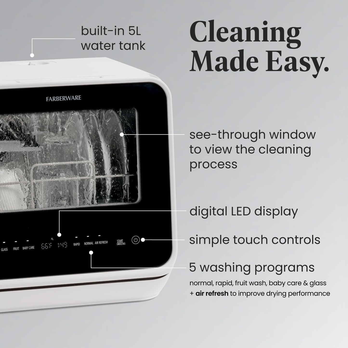 Farberware Portable Countertop Dishwasher with 5L Water Tank for Apartments & RVs