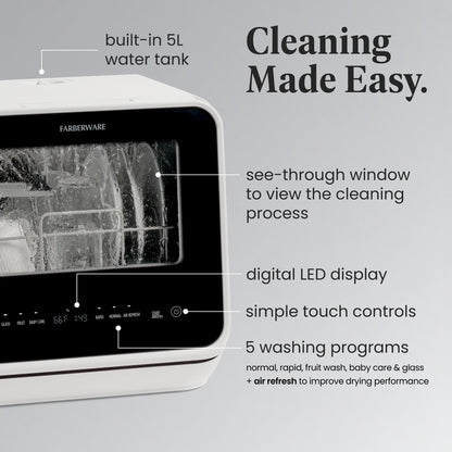 Farberware Portable Countertop Dishwasher with 5L Water Tank for Apartments & RVs