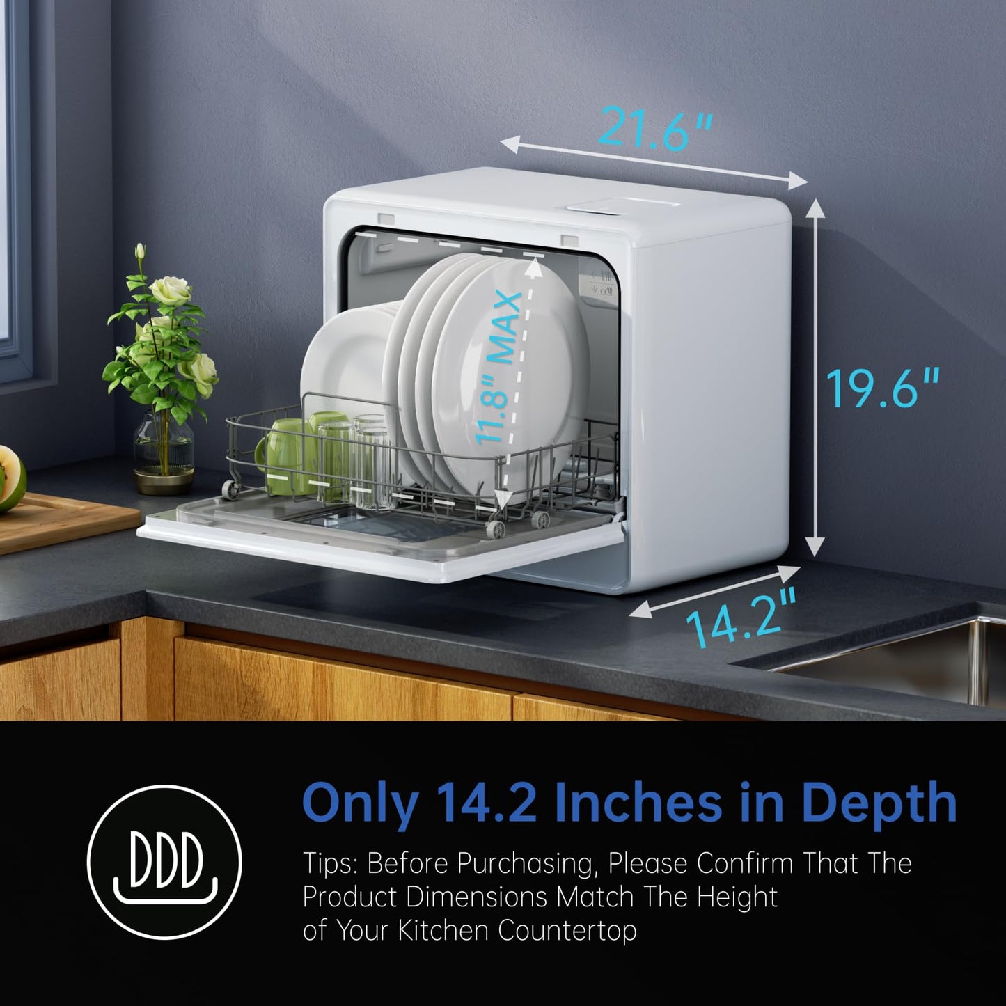 AIRMSEN Portable Countertop Dishwasher with 2-Level Rack & 5L Water Tank - No Hookup Needed