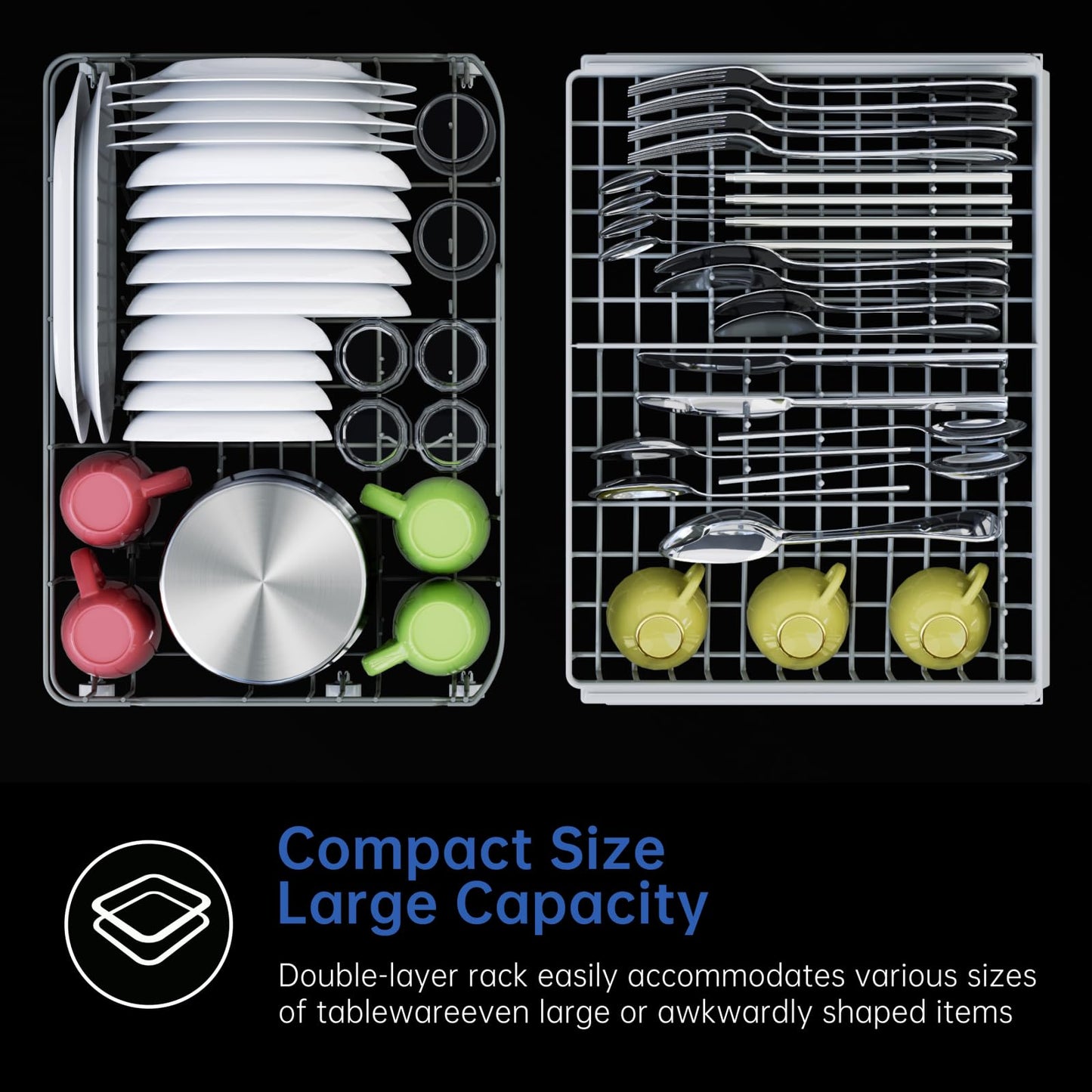 AIRMSEN Portable Countertop Dishwasher with 2-Level Rack & 5L Water Tank - No Hookup Needed