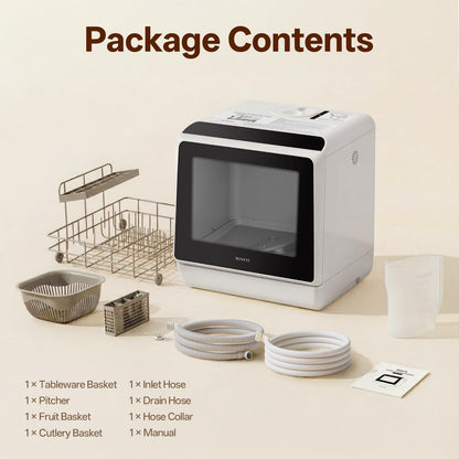 NOVETE Portable Countertop Dishwasher with 5L Water Tank & Air Dry Function