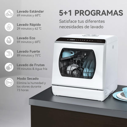 Hermitlux Countertop Dishwasher with 5 Washing Programs & 5L Built-In Water Tank
