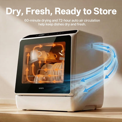 NOVETE Portable Countertop Dishwasher with 5L Water Tank & Air Dry Function