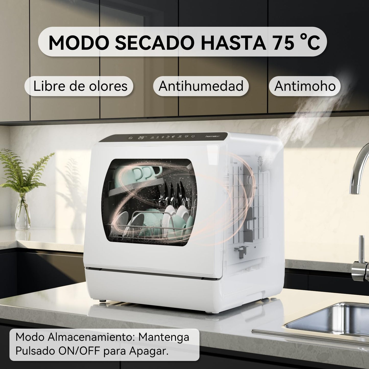 Hermitlux Countertop Dishwasher with 5 Washing Programs & 5L Built-In Water Tank
