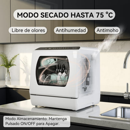 Hermitlux Countertop Dishwasher with 5 Washing Programs & 5L Built-In Water Tank