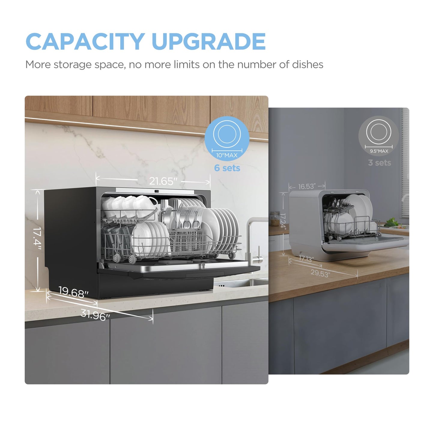 COMFEE Countertop Dishwasher with 8 Washing Programs & 6 Place Settings - Black