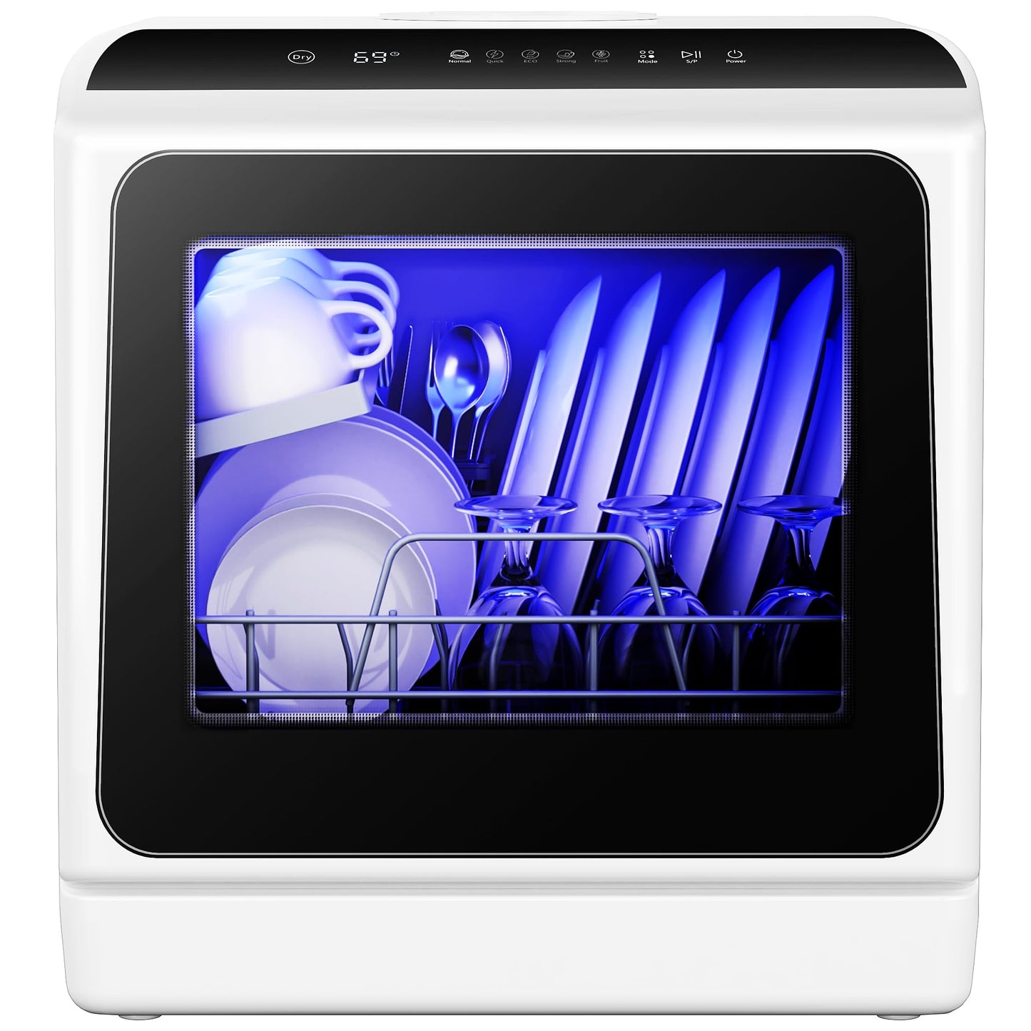 EUHOMY Portable Countertop Dishwasher with 5L Water Tank & 6 Wash Programs - Black