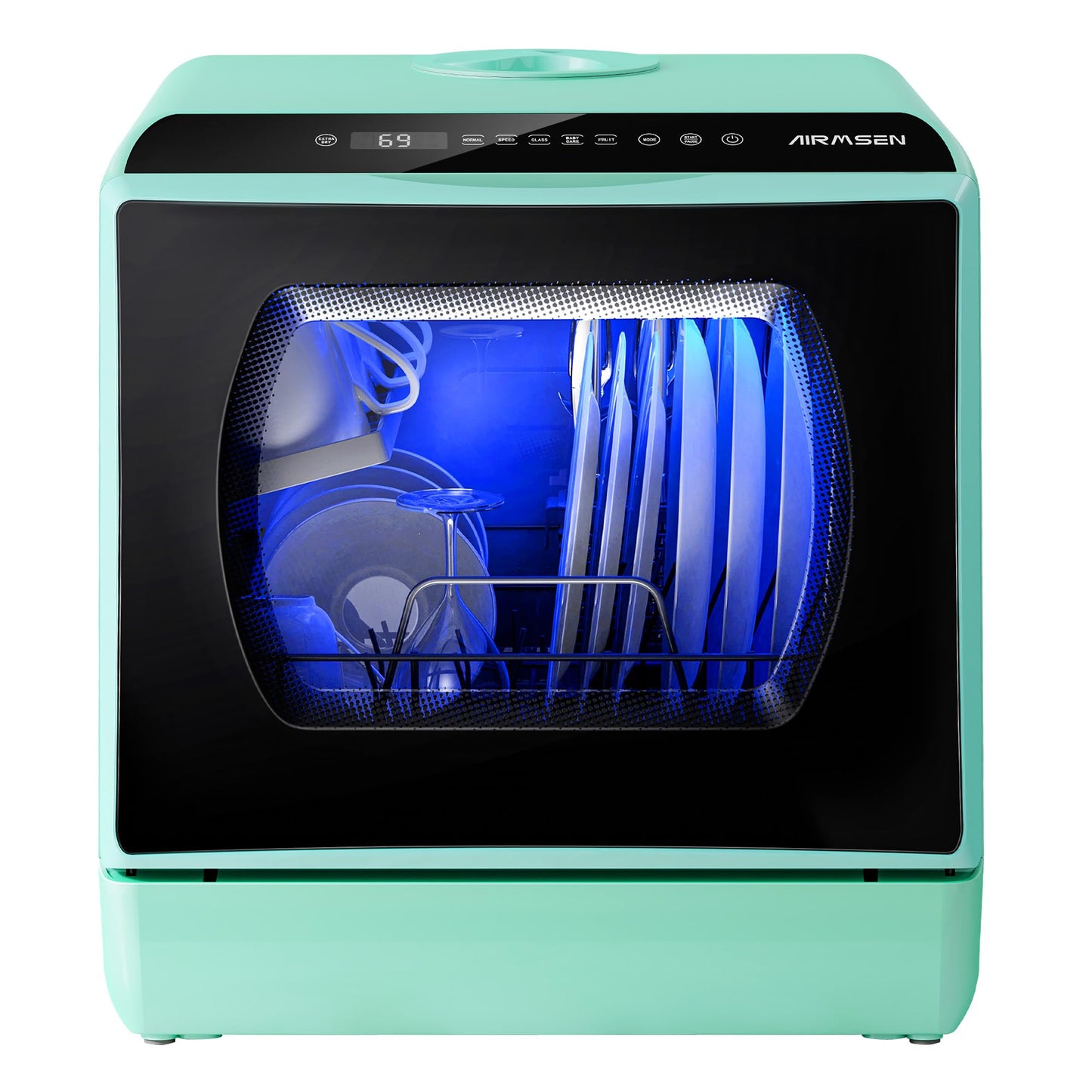AIRMSEN Portable Countertop Dishwasher with 5 Wash Programs & Double Glass Door