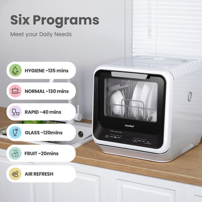 COMFEE Portable Mini Countertop Dishwasher with 6 Programs & Built-In Water Tank