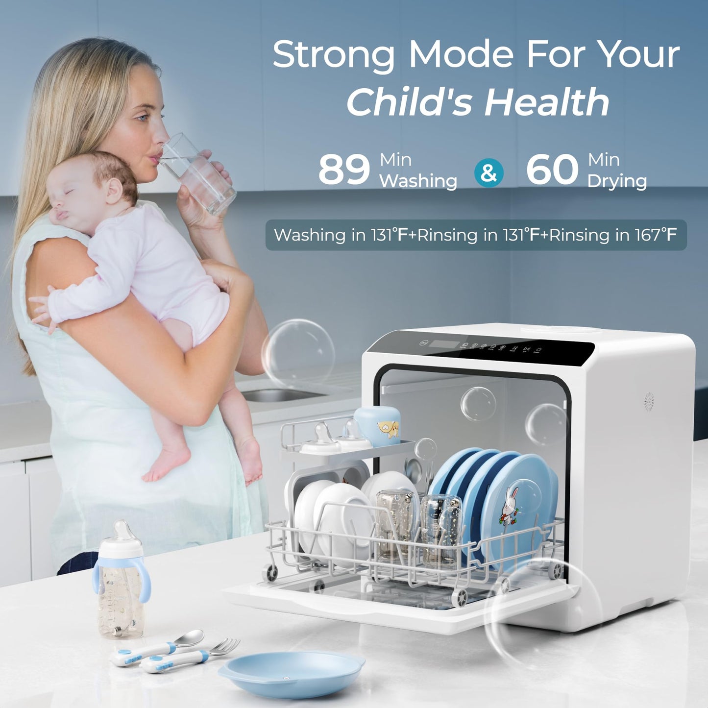 EUHOMY Portable Countertop Dishwasher with 6 Programs & 5L Built-In Water Tank
