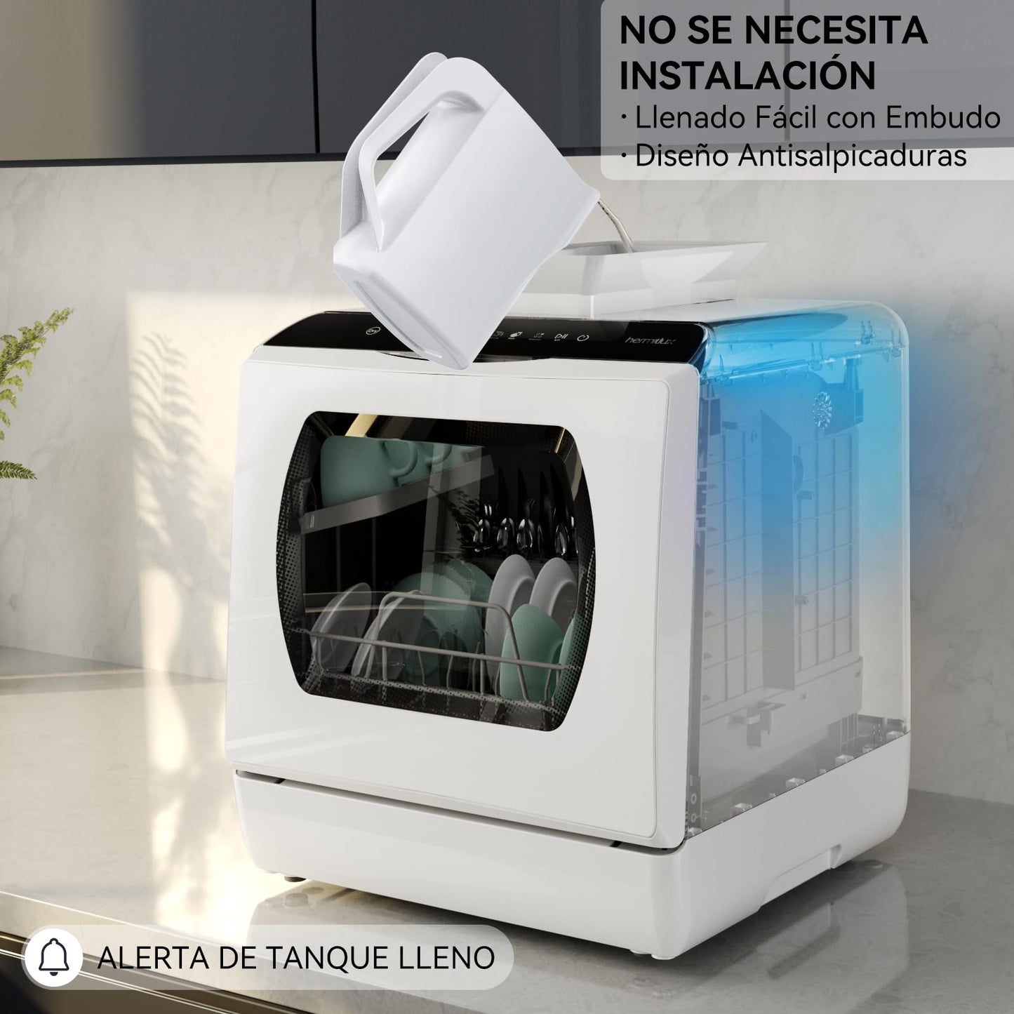 Hermitlux Countertop Dishwasher with 5 Washing Programs & 5L Built-In Water Tank