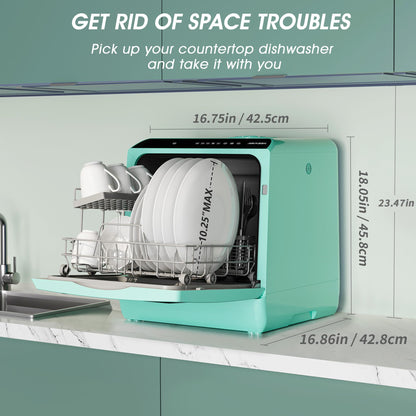 AIRMSEN Portable Countertop Dishwasher with 5 Wash Programs & Double Glass Door