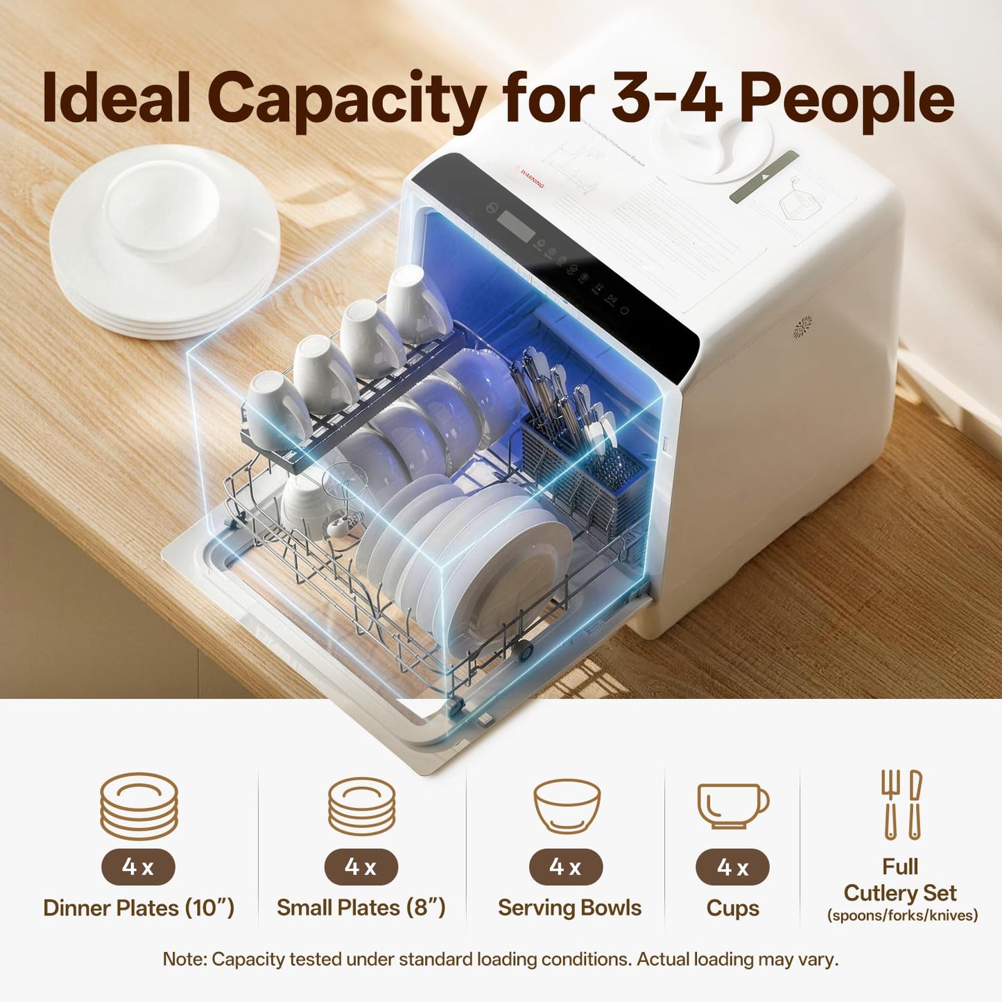NOVETE Portable Countertop Dishwasher with 5L Water Tank & Air Dry Function