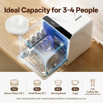 NOVETE Portable Countertop Dishwasher with 5L Water Tank & Air Dry Function
