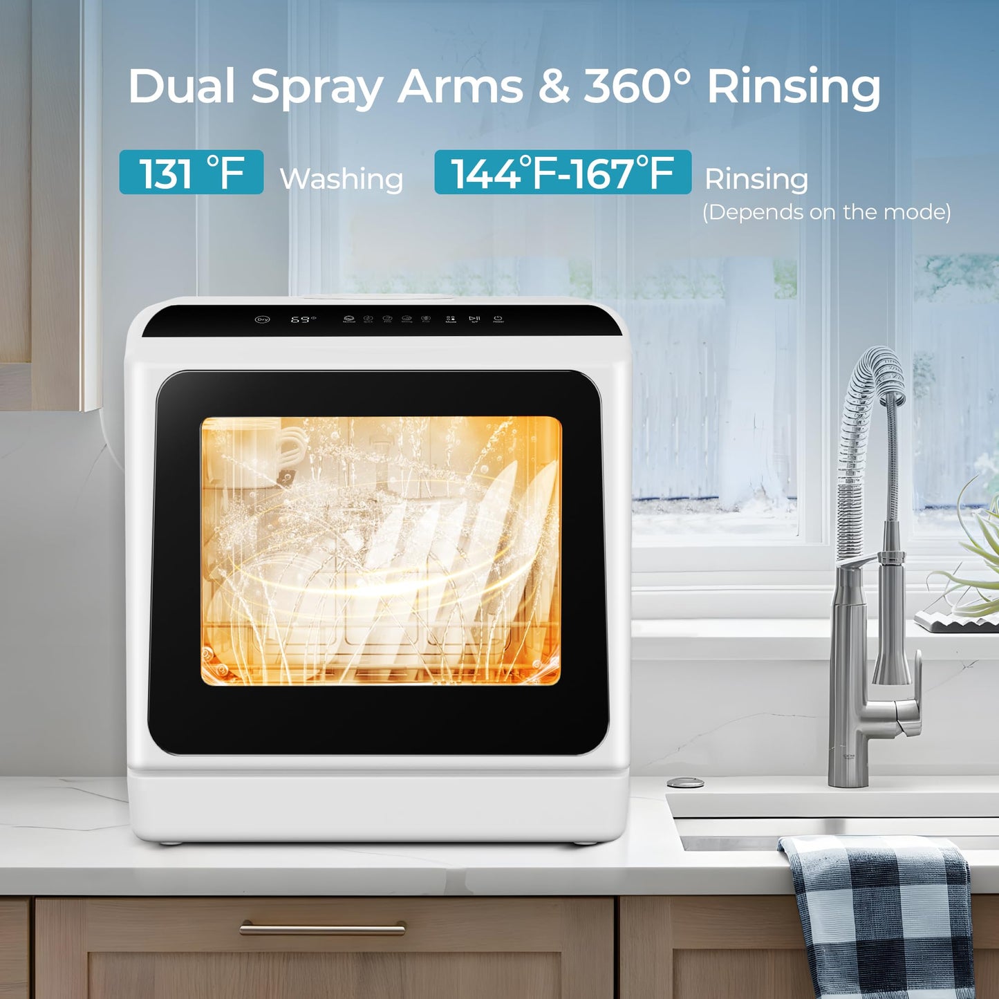EUHOMY Portable Countertop Dishwasher with 6 Programs & 5L Built-In Water Tank