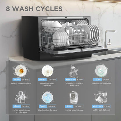 COMFEE Countertop Dishwasher with 8 Washing Programs & 6 Place Settings - Black