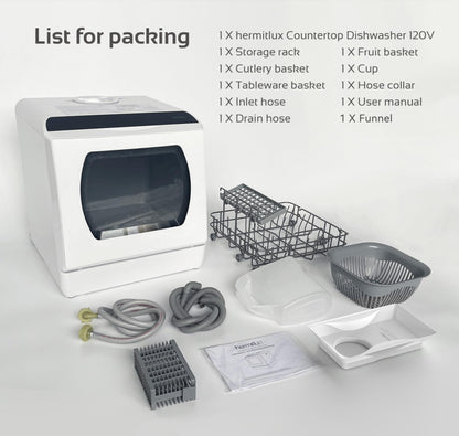 Hermitlux Countertop Dishwasher with 5 Washing Programs & 5L Built-In Water Tank
