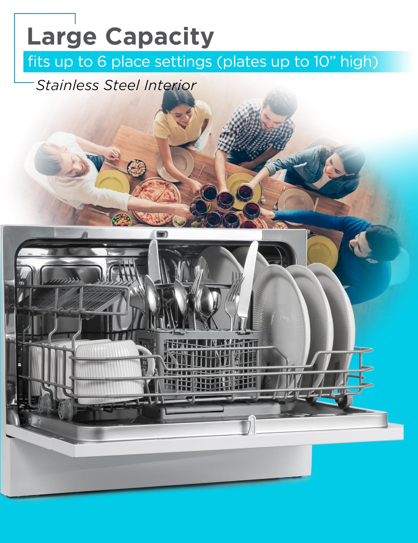 BLACK+DECKER Countertop Dishwasher with 6 Wash Programs & 6 Place Settings - White